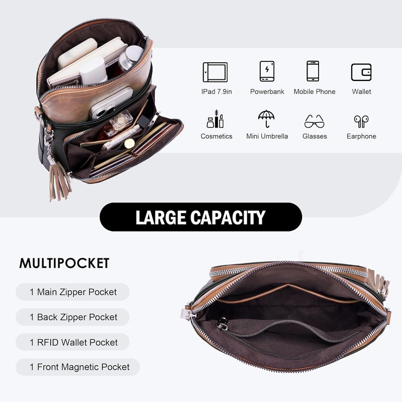 Roulens Crossbody Purse for Women Vegan Leather Medium Crossbody Wallet Bag for Travel Women Shoulder Handbags with Tassel - Image 5